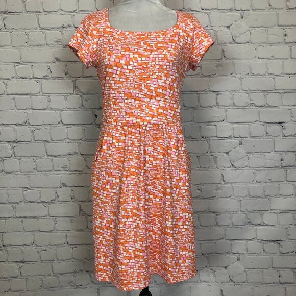 J. McLaughlin Dresses & Skirts - J McLaughlin Catalina Cloth Cap Sleeve Orange Tile Print Dress Size S
